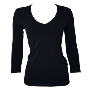 Boston Proper Top Womens Size XS Solid Black V Neck Minimalist Neutral Shirt